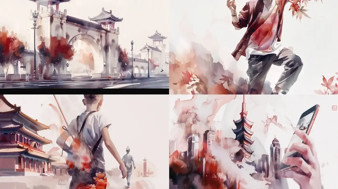 Ethereal Watercolor Reflections of Eastern Tranquility - Midjourney sref style