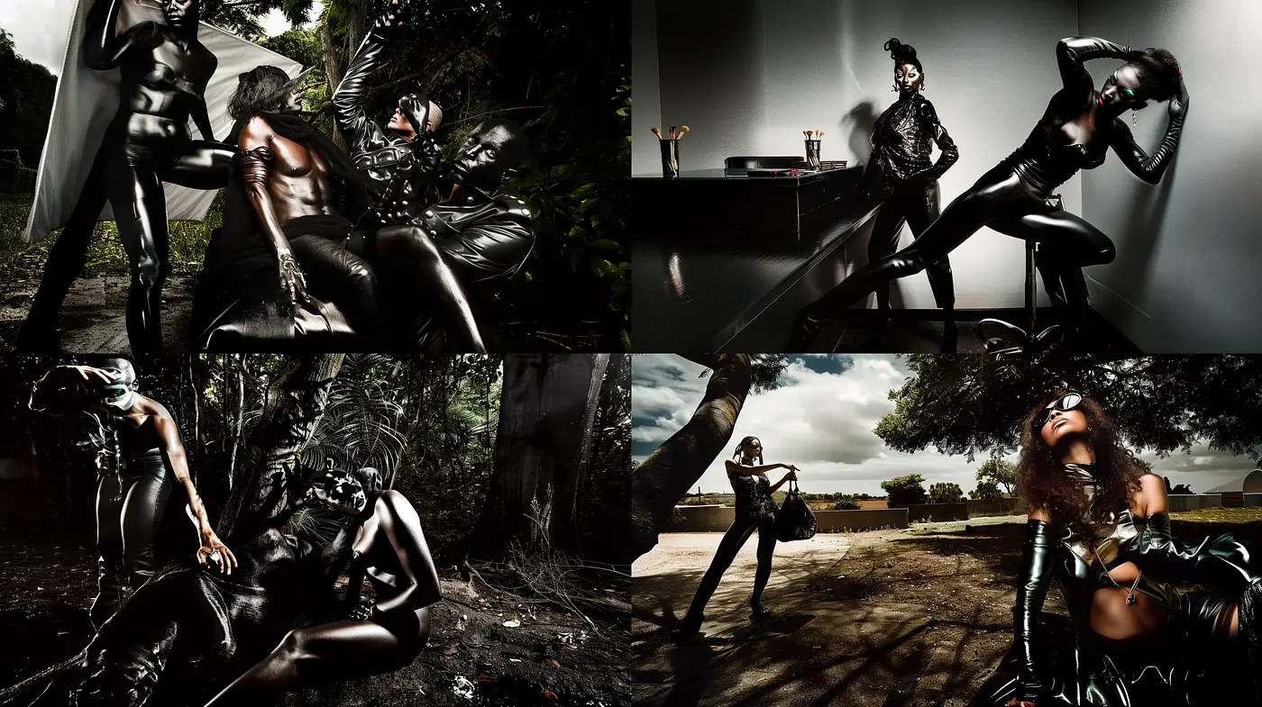 Noir-Inspired Contemporary Fashion Photography Fusion - Midjourney sref style