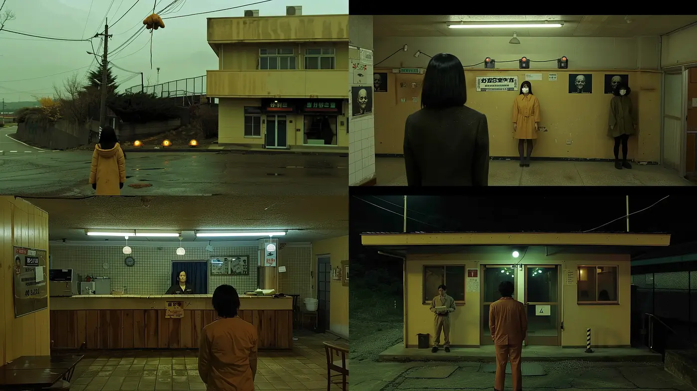 Eerily Calm Cinematic Tableaus with a Greenish-Noir Palette - Midjourney sref style