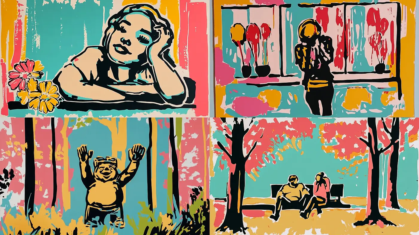 Bold Expressionist Strokes with a Nostalgic Pop Art Sensibility - Midjourney sref style