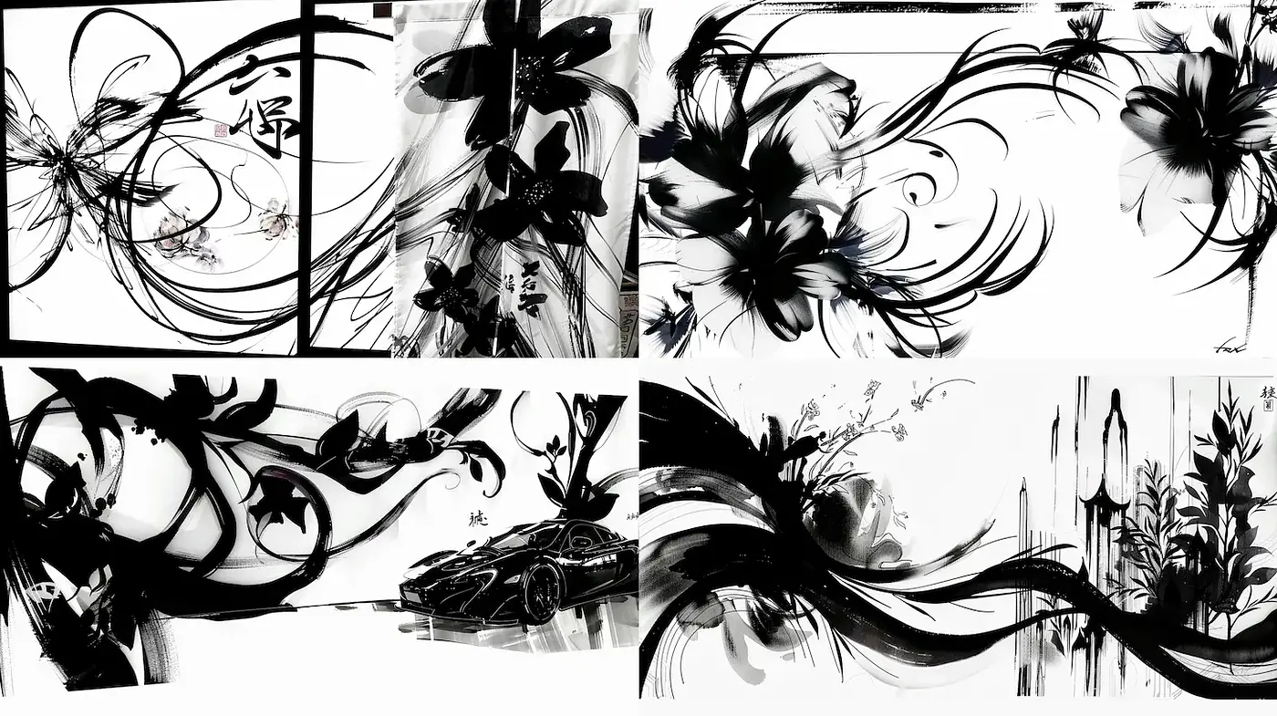 Dynamic Fluidity in Monochromatic Floral Abstraction - Midjourney sref style
