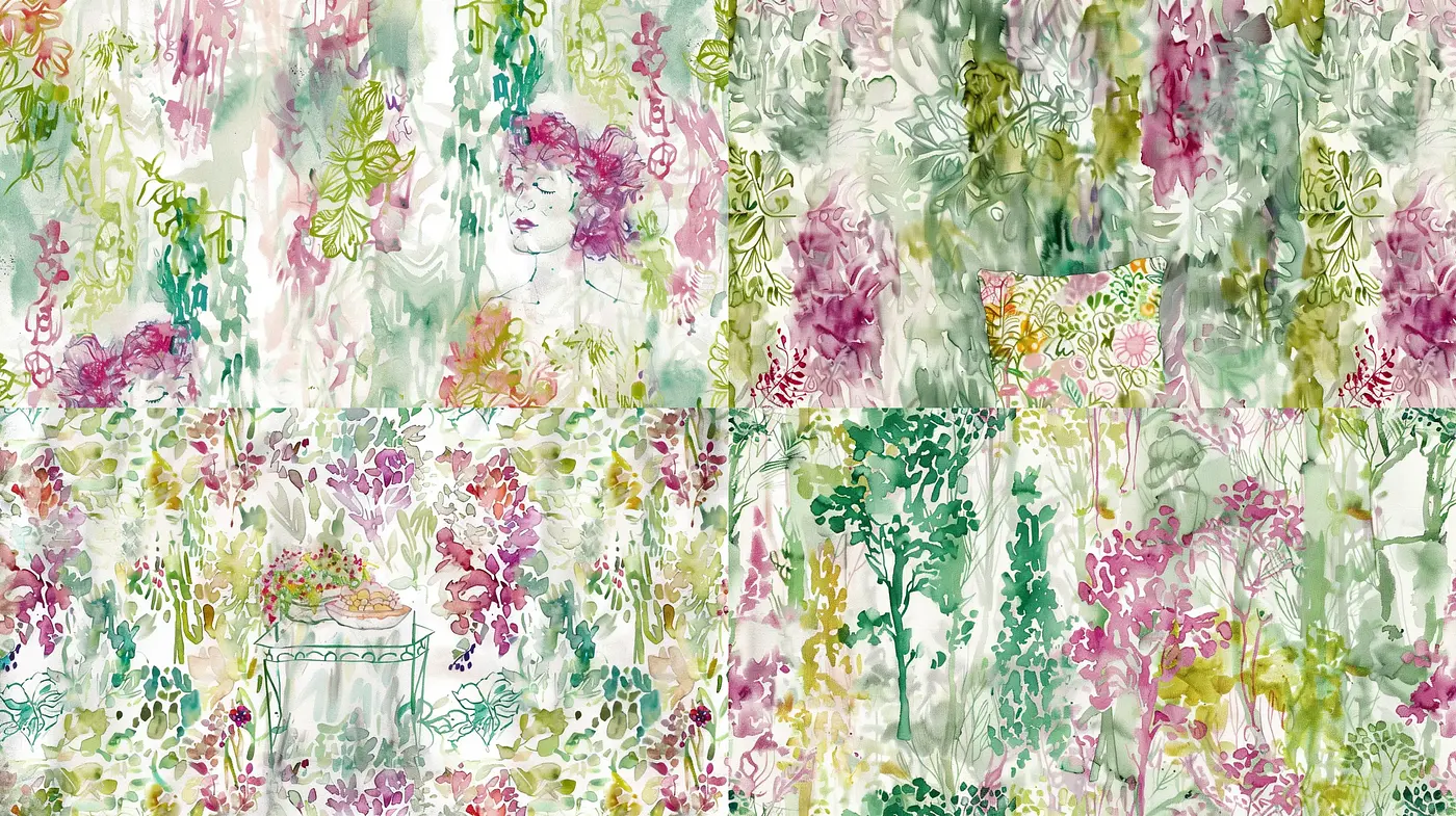 Whimsical Watercolor Garden Tapestry - Midjourney sref style