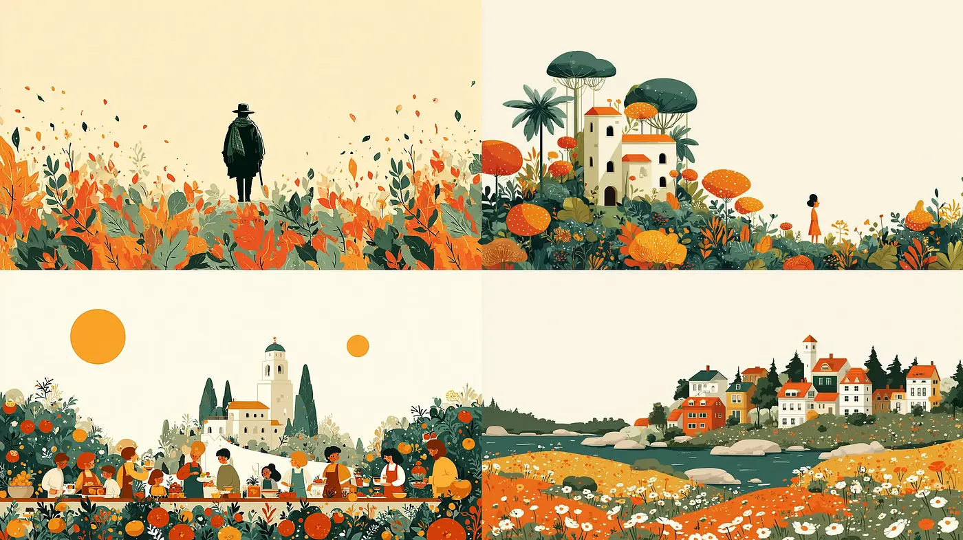 Whimsical and Vibrant Illustrations with a Nature-Centric Theme - Midjourney sref style