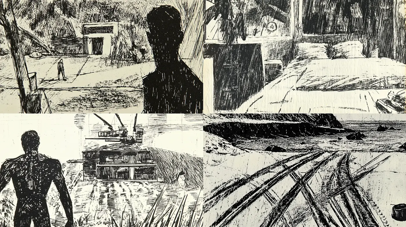 Monochromatic Ink Sketch Tranquility - Midjourney sref style