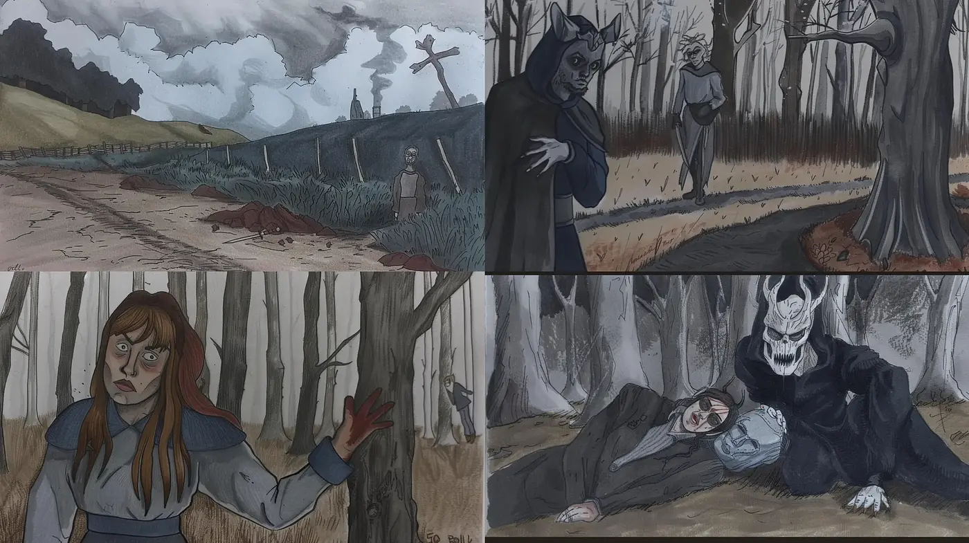 Eerie Gothic Tales in Graphite Hues - Midjourney sref style