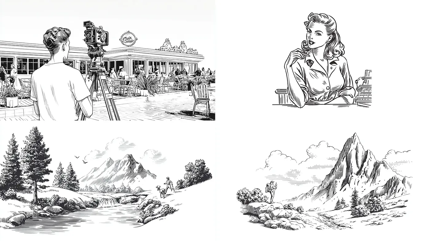 Classic Monochrome Illustrations Conveying Nostalgia and Realism - Midjourney sref style