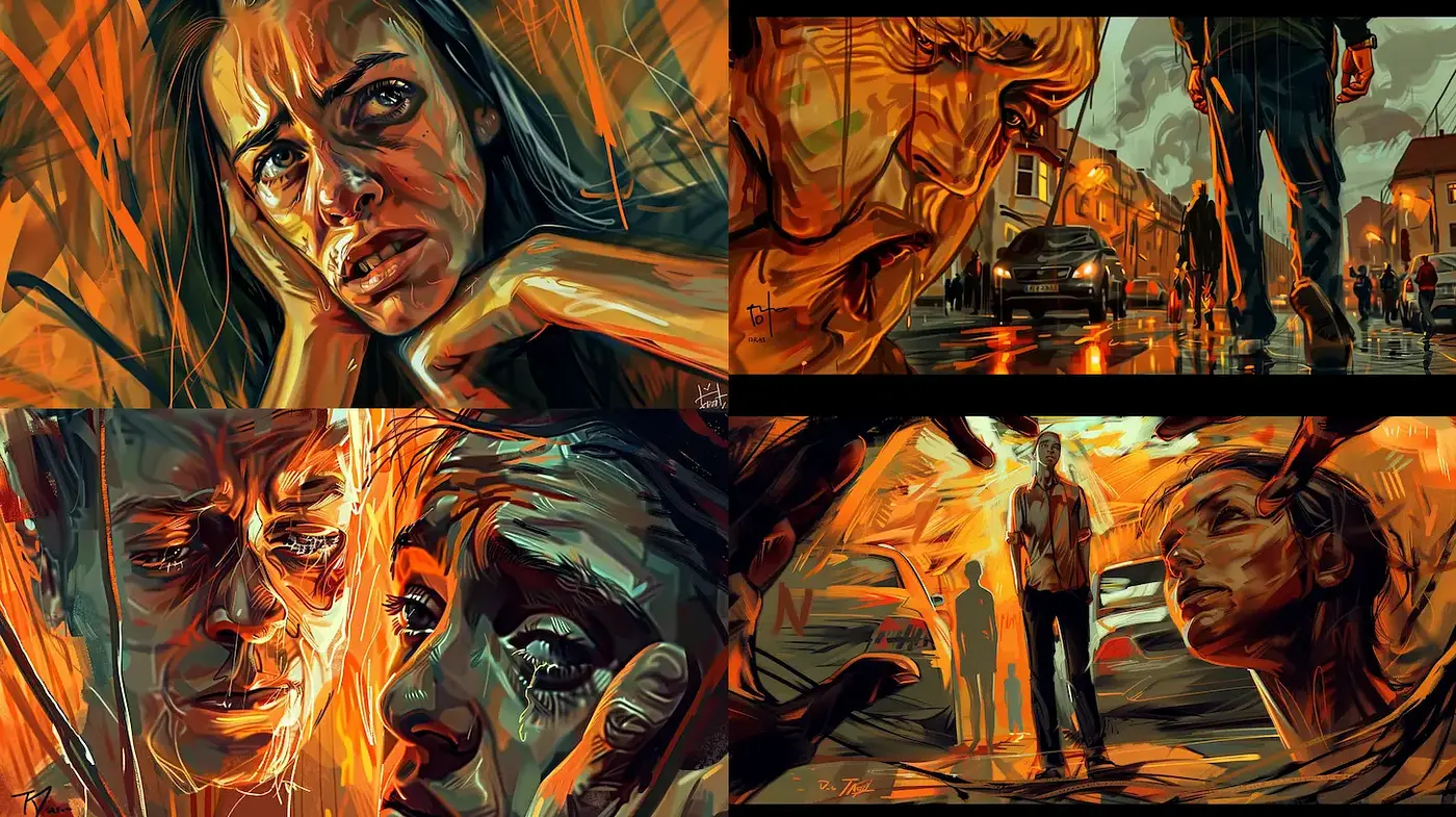Dramatic and Emotional Portraits in an Intense Color Atmosphere - Midjourney sref style