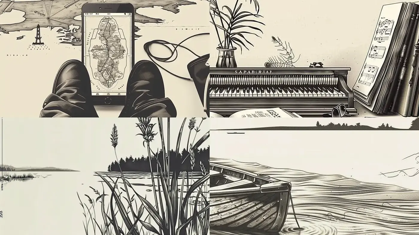 A Quirky Blend of Line Art and Monochromatic Charm with a Mellow Mood - Midjourney sref style
