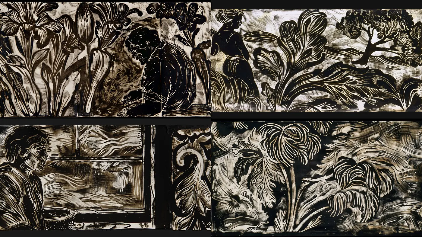 Monochromatic Brushstroke Elegance - An Artistic Harmony of Black and White - Midjourney sref style