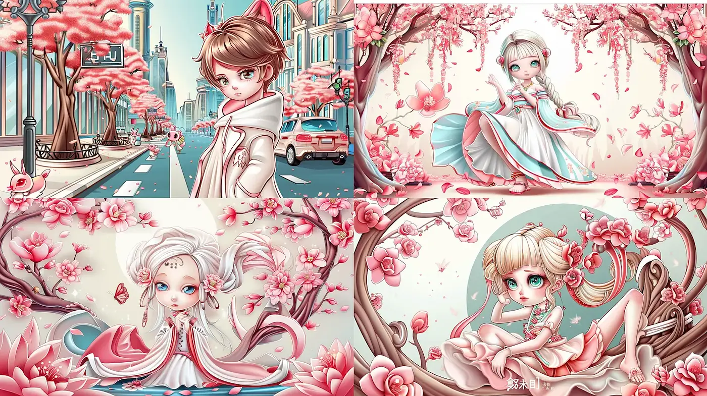 Charming and Lush Kawaii Aesthetic with Floral Elements - Midjourney sref style