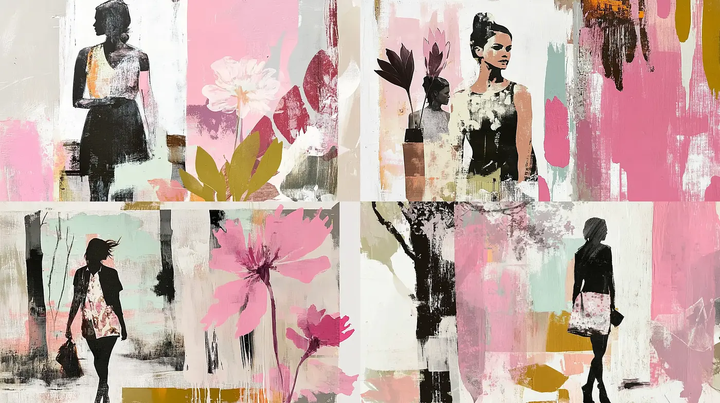 Contemporary Abstract Brushwork with Botanical Motifs - Midjourney sref style