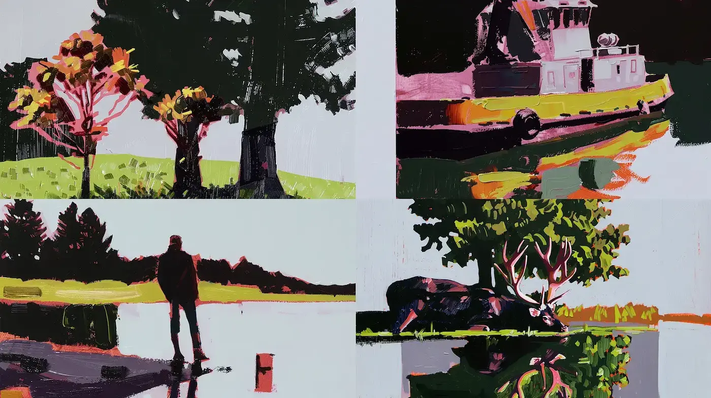 Contemporary Impressionistic Exploration of Nature and Human Interaction - Midjourney sref style