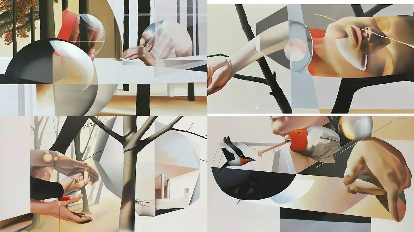 Abstract Surrealism with a Touch of Minimalism and Geometric Forms - Midjourney sref style