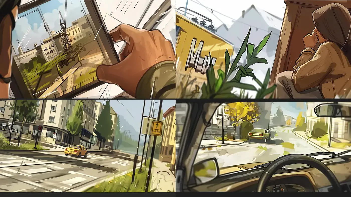 Dynamic Urban Scenes with a Vibrant, Illustrative Style - Midjourney sref style