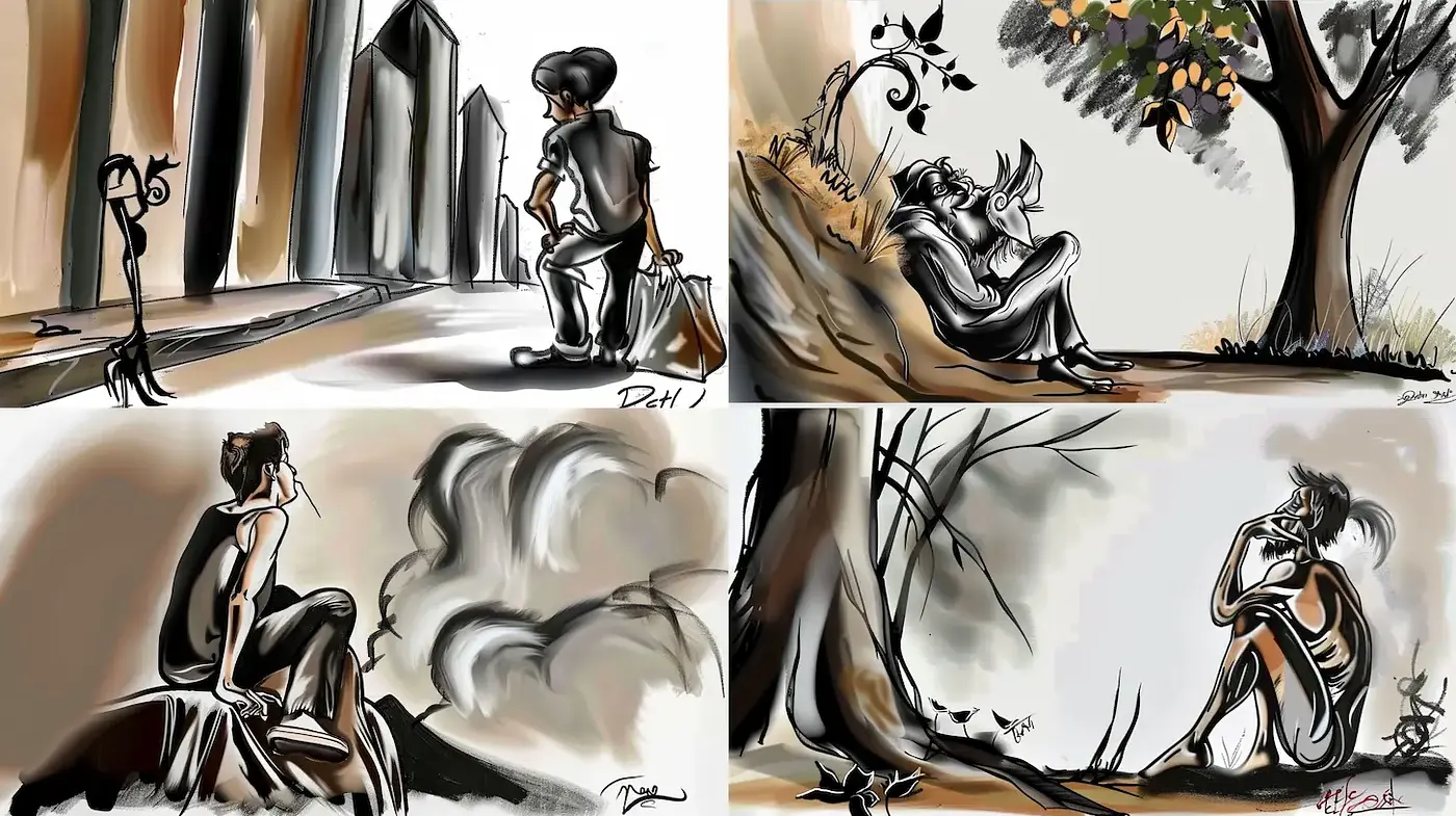 Expressive and evocative monochrome with organic themes - Midjourney sref style