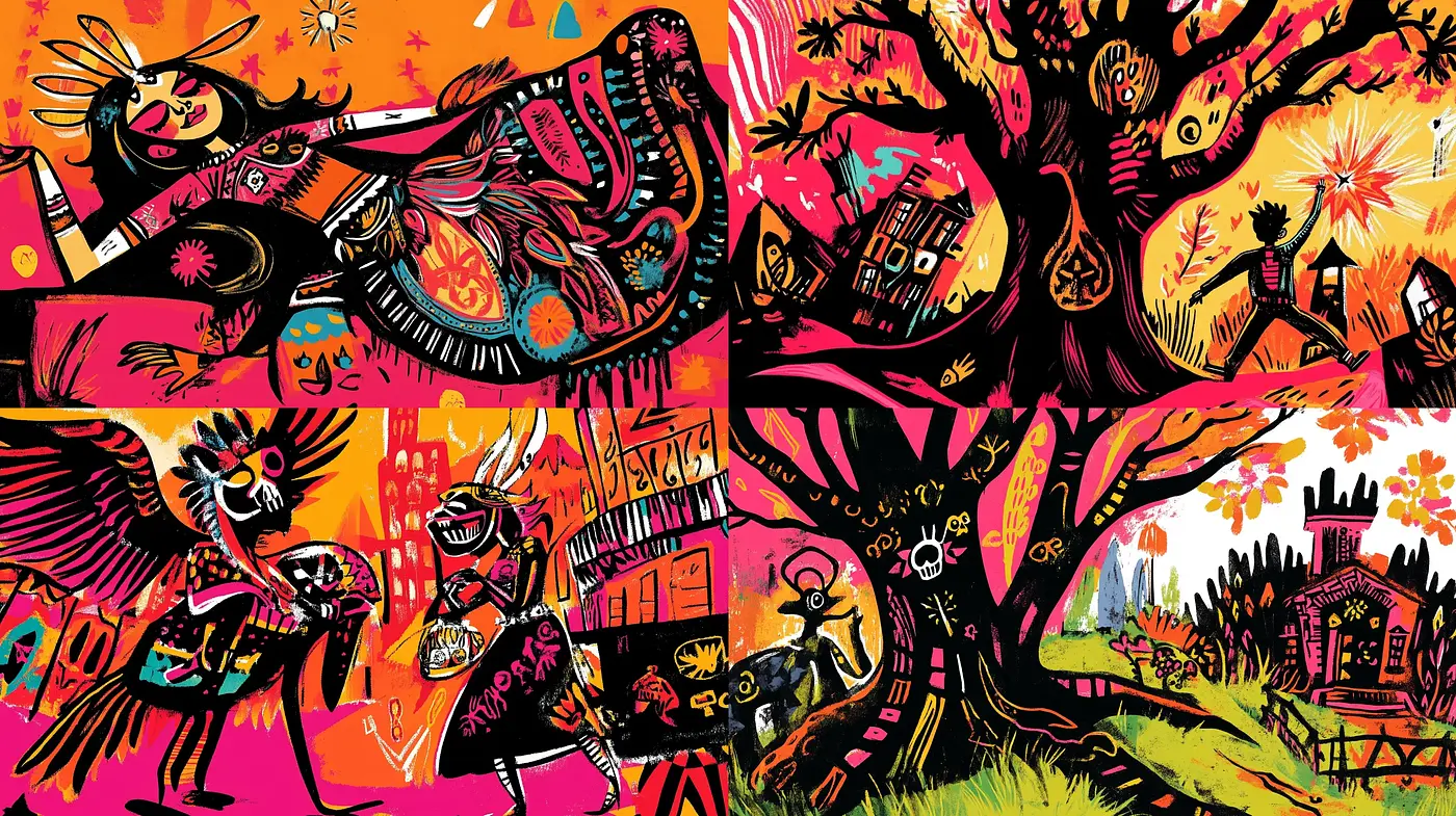 Vibrant Expressionist Fusion with Folk Art Tendencies - Midjourney sref style