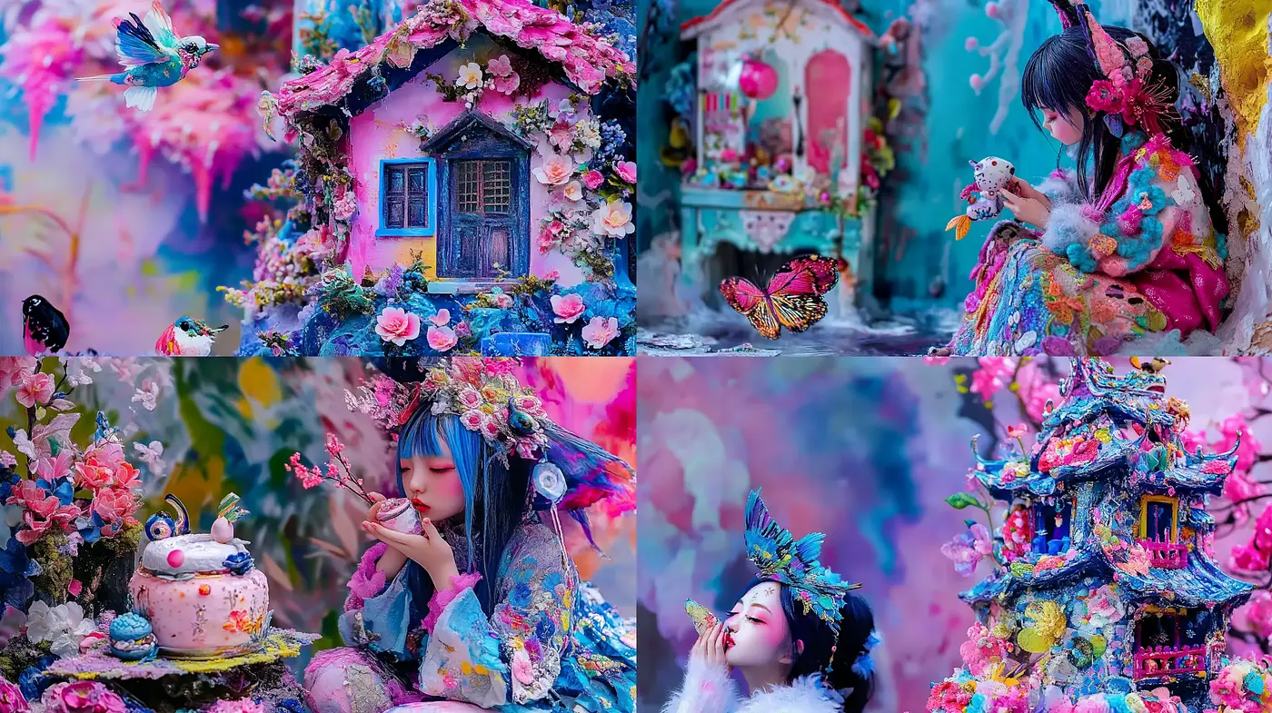 Surreal Blossom Fantasy: A Hyper-Detailed Fusion of Florals and Dreamlike Imagery - Midjourney sref style