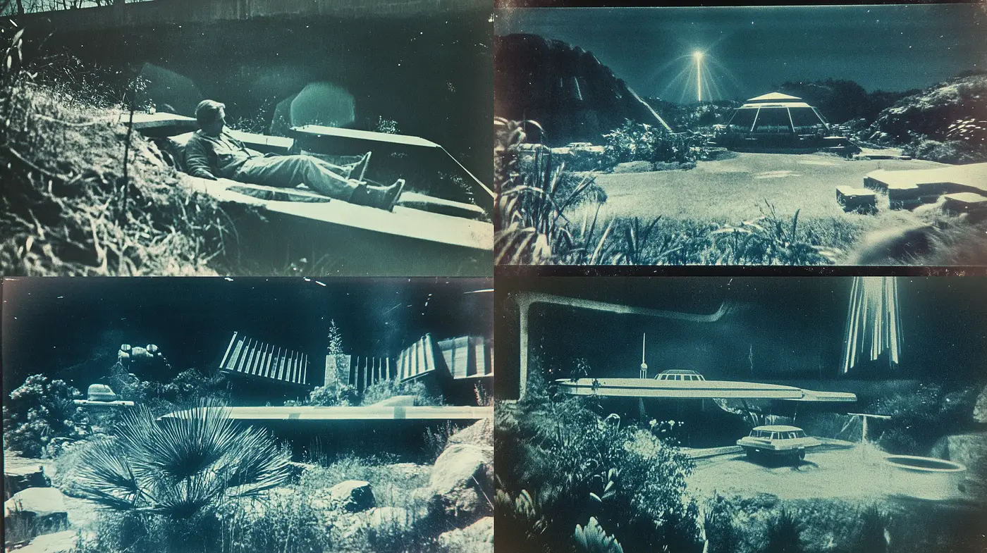 Retrospective Cyanotype Dreamscape Exploration - Midjourney sref style