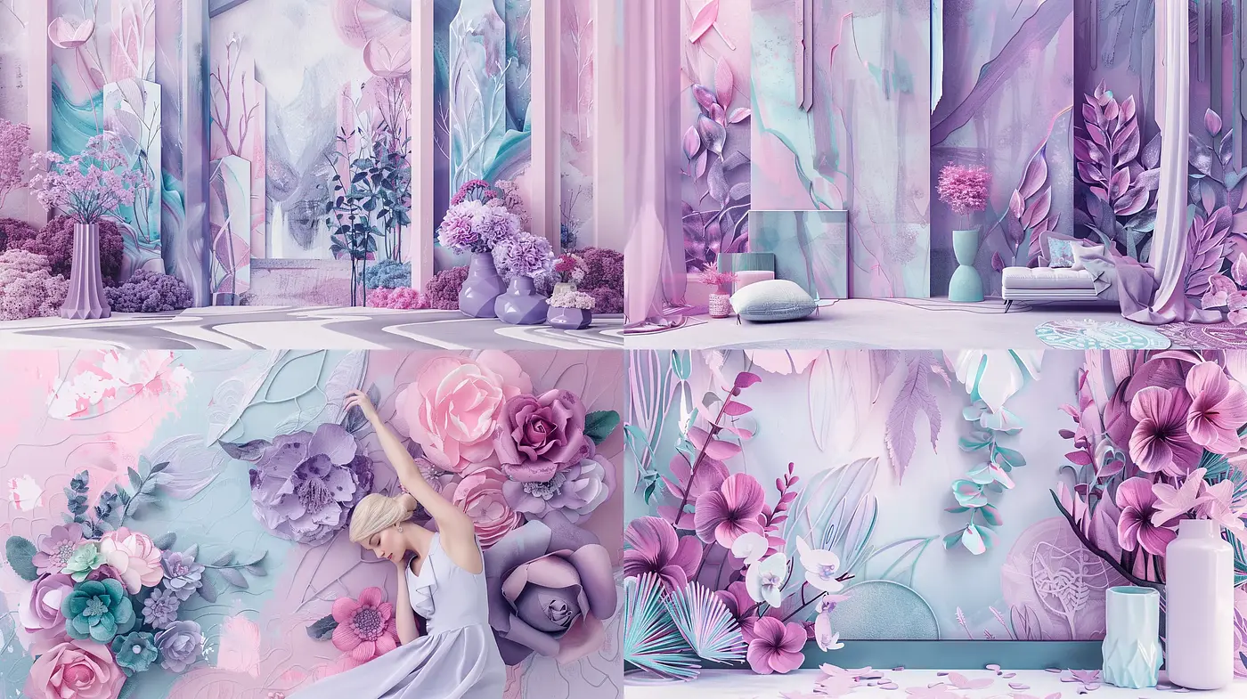 Dreamlike Pastel Botanicals in Surreal Art Nouveau Fusion - Midjourney sref style