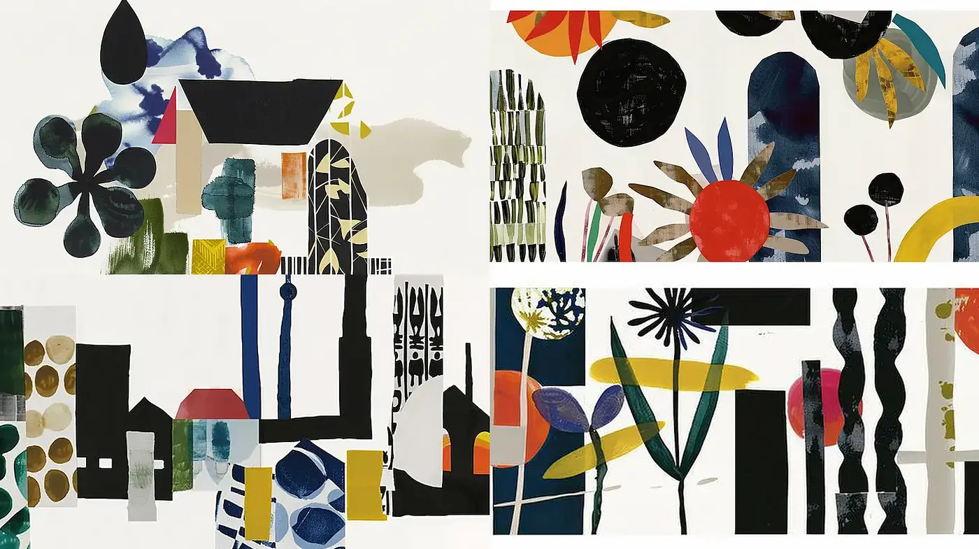 Contemporary Collage with a Playful Aesthetic and Organic Forms - Midjourney sref style