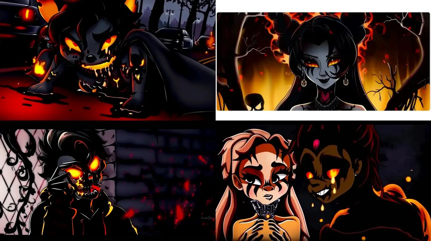 Intense Gothic Flamboyance: A Dance of Shadows and Embers - Midjourney sref style