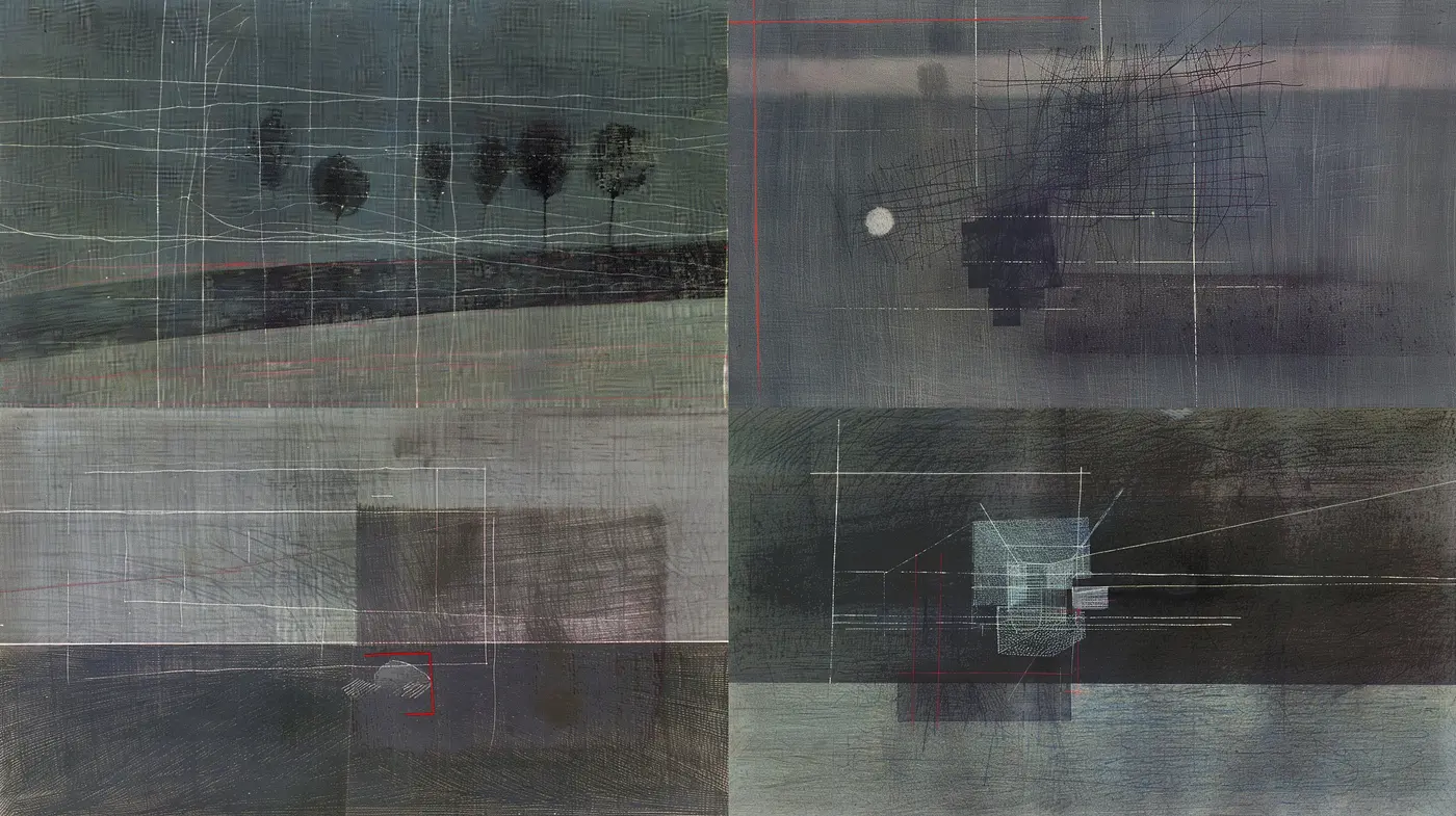 Ethereal Dreamscapes in Monochrome: An Exploration of Textured Shades and Abstract Forms - Midjourney sref style