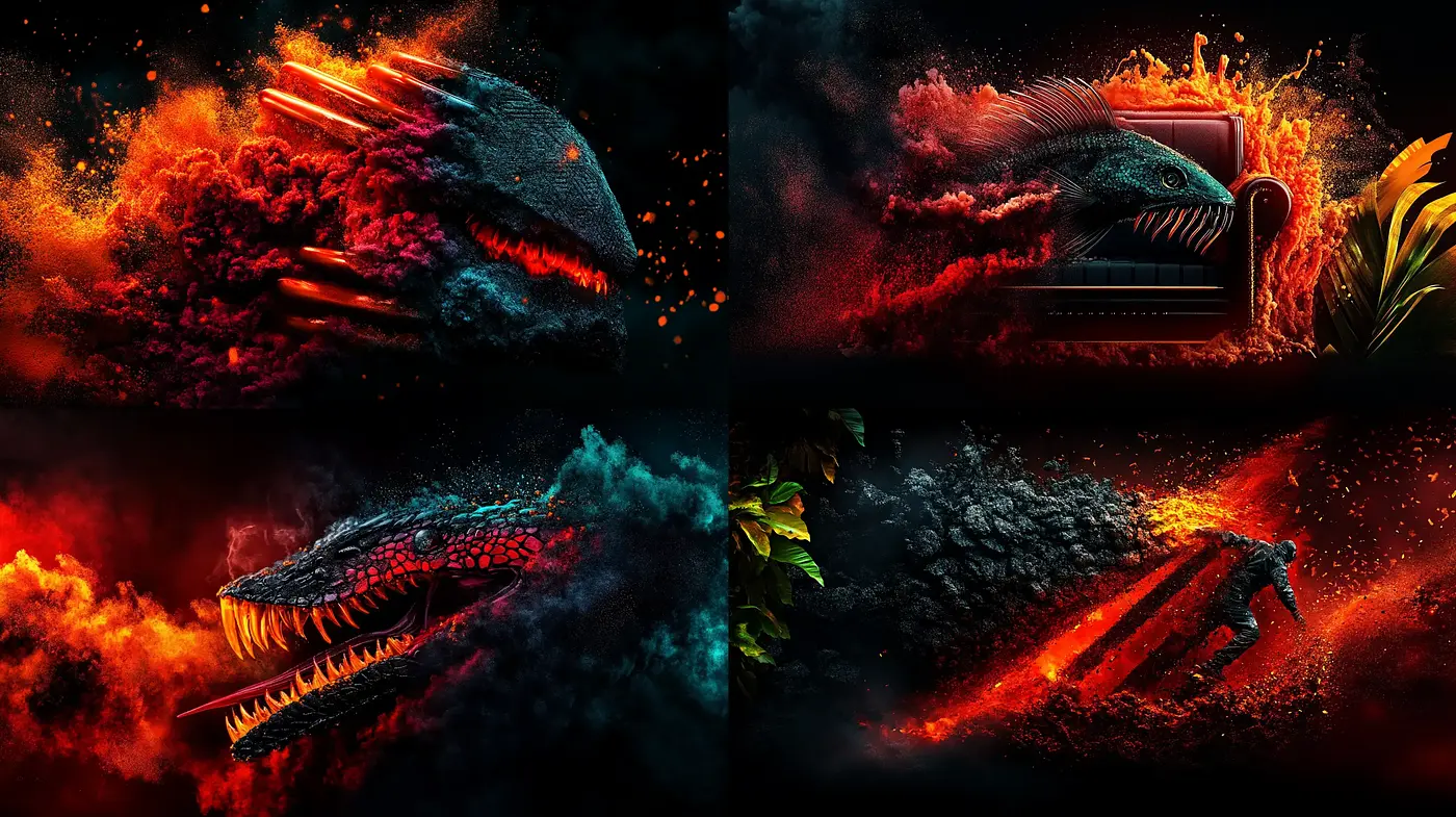 Fiery Ethereal Visions of Fantastical Beasts - Midjourney sref style