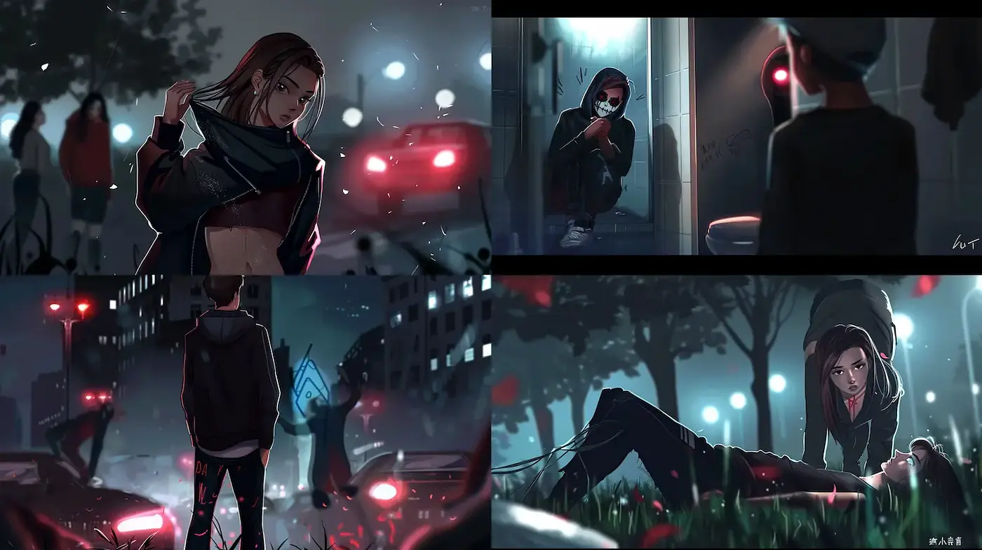 Stylized Urban Noir with a Touch of Anime Aesthetics - Midjourney sref style