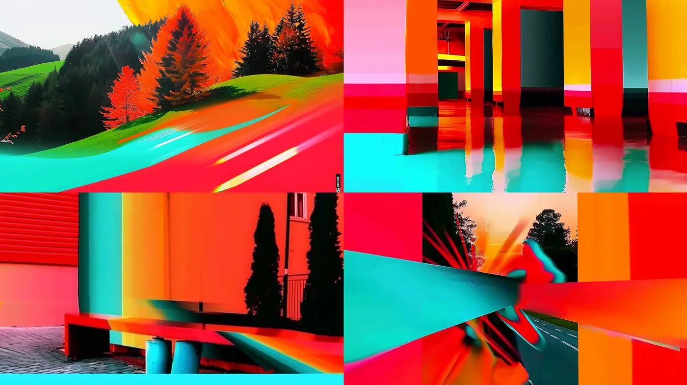 Vibrant Dichotomy: A Fusion of Vivid Color Contrasts and Surrealism - Midjourney sref style