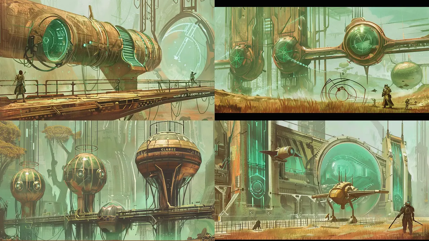Futuristic Visions of Verdant Industrial Complexity - Midjourney sref style