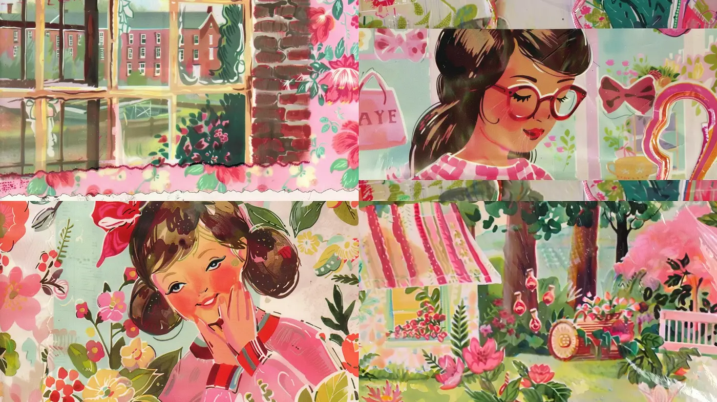 Whimsical Retro Illustrations with Pastel Storybook Charm - Midjourney sref style