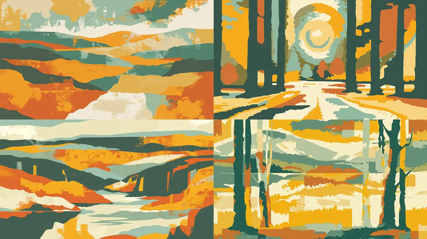 Autumnal Dreamscape: A Harmonious Blend of Abstracted Nature and Stylized Serenity - Midjourney sref style