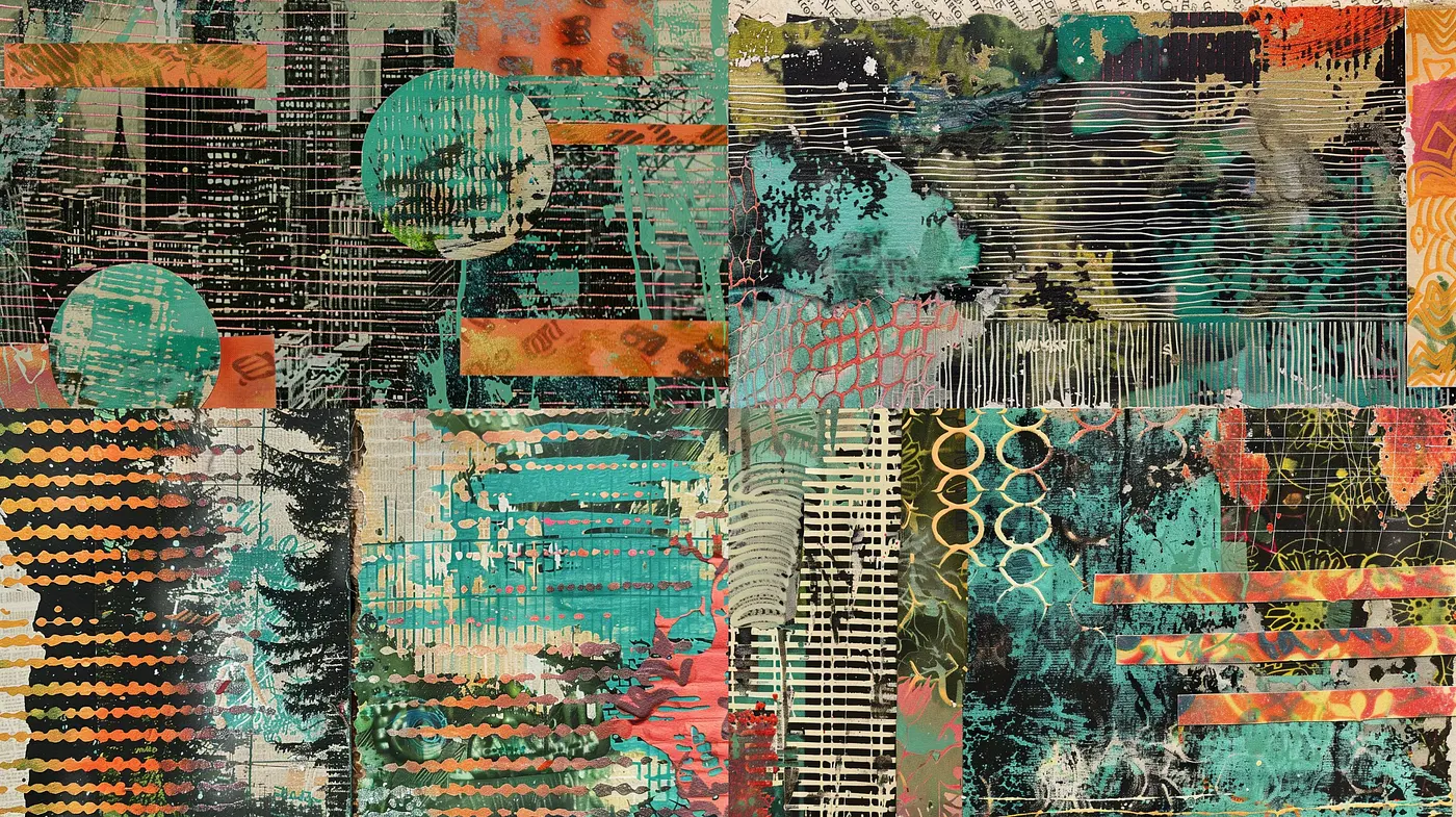 Abstract Expressionist Collage: A Multilayered Synthesis of Color and Texture - Midjourney sref style
