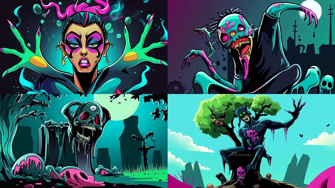 Neon Gothic Fusion with a Surreal Twist - Midjourney sref style