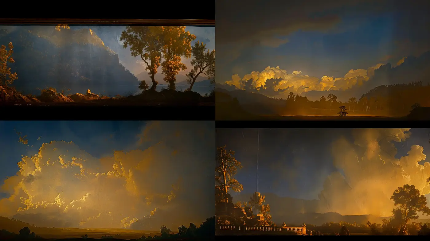 Ephemeral Skies and Transient Light: A Study in Dynamic Luminosity and Atmospheric Tableaus - Midjourney sref style