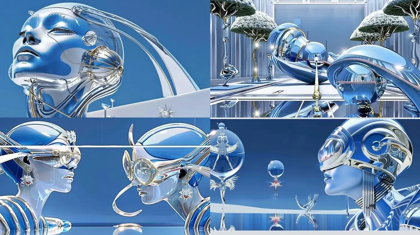 Futuristic and Ethereal Aesthetic in High-Shine Surfaces - Midjourney sref style