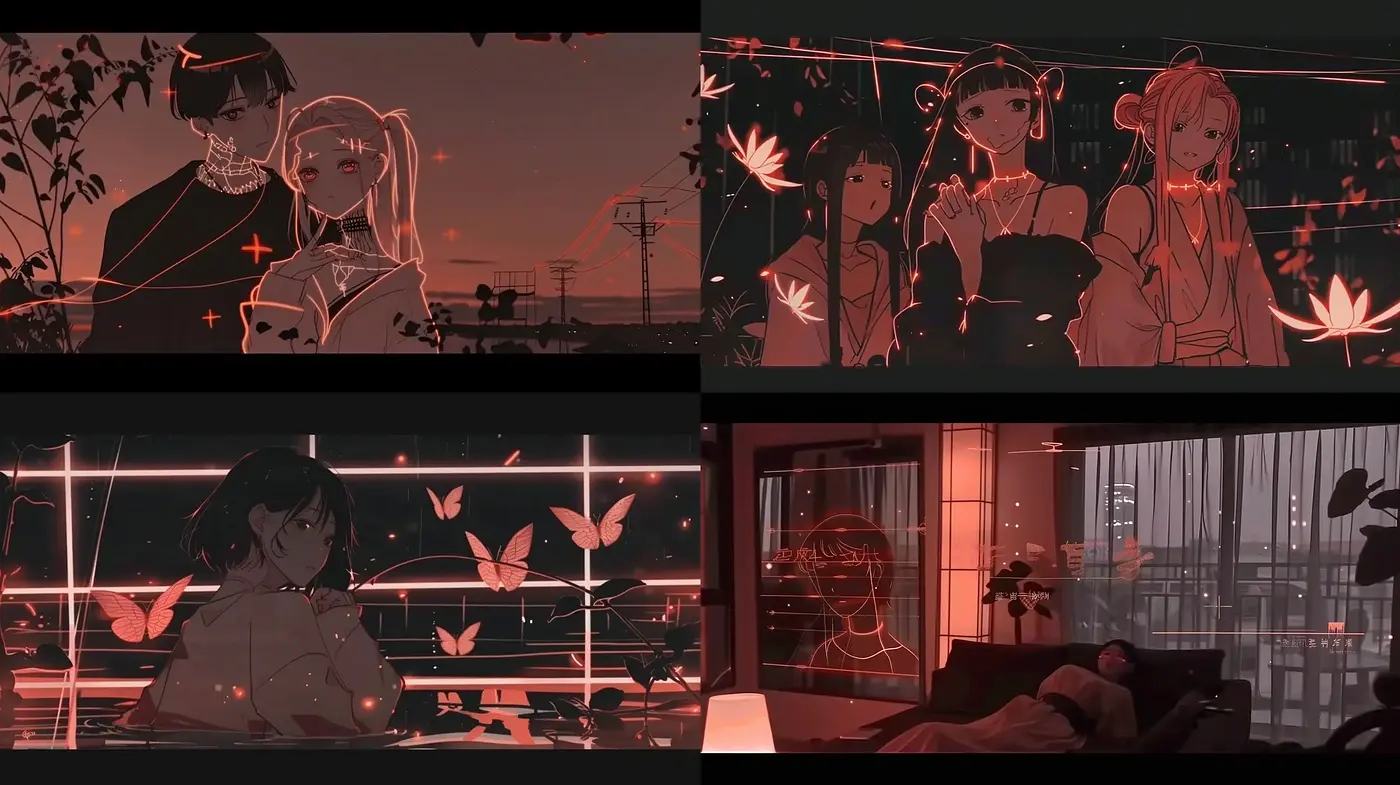 Twilight Manga Dreamscape with a Cyberpunk Glow - Midjourney sref style