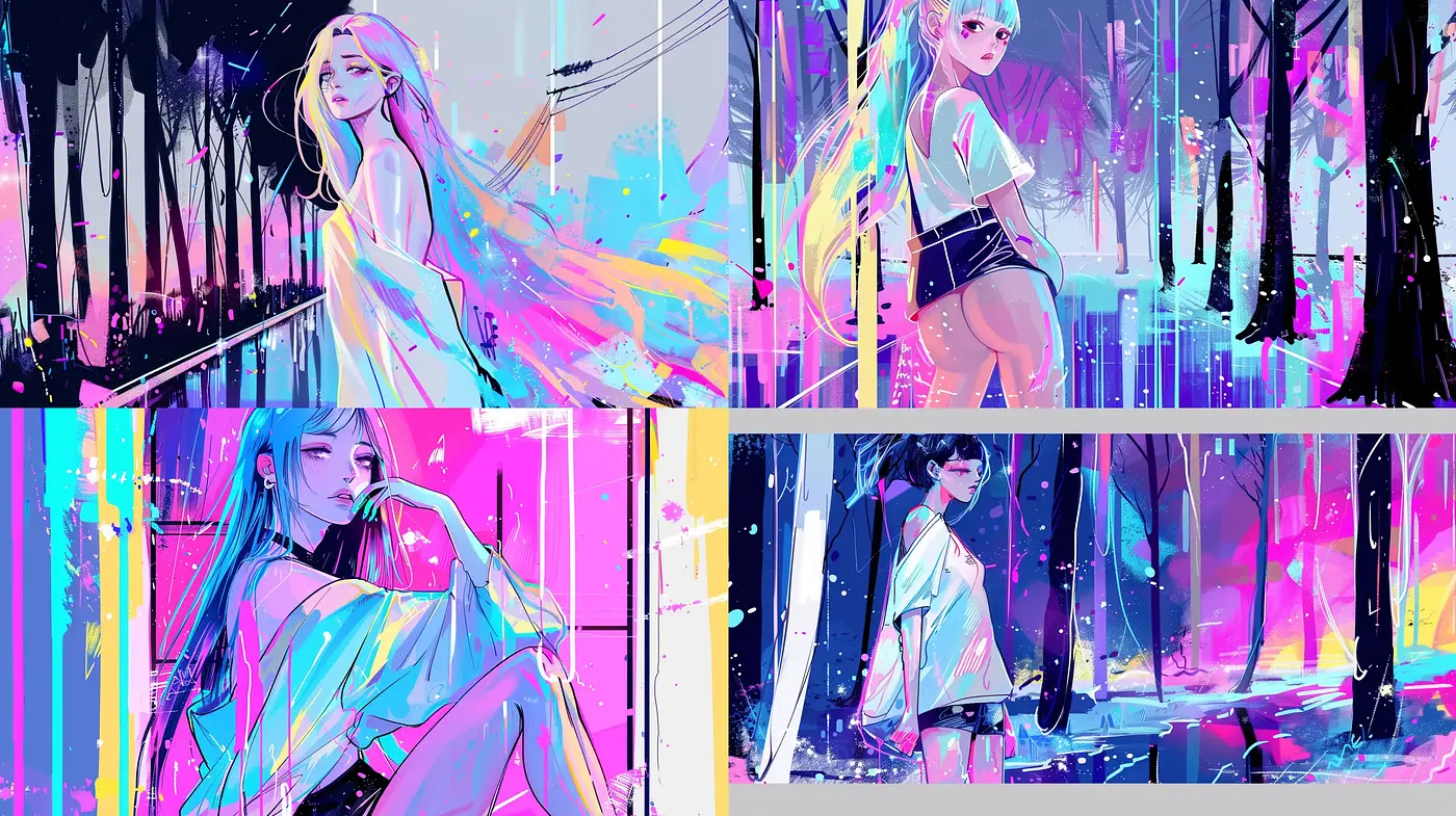 Neon-Infused Cyberpunk Fantasia with Dynamic Brushwork and a Pop Urban Palette - Midjourney sref style