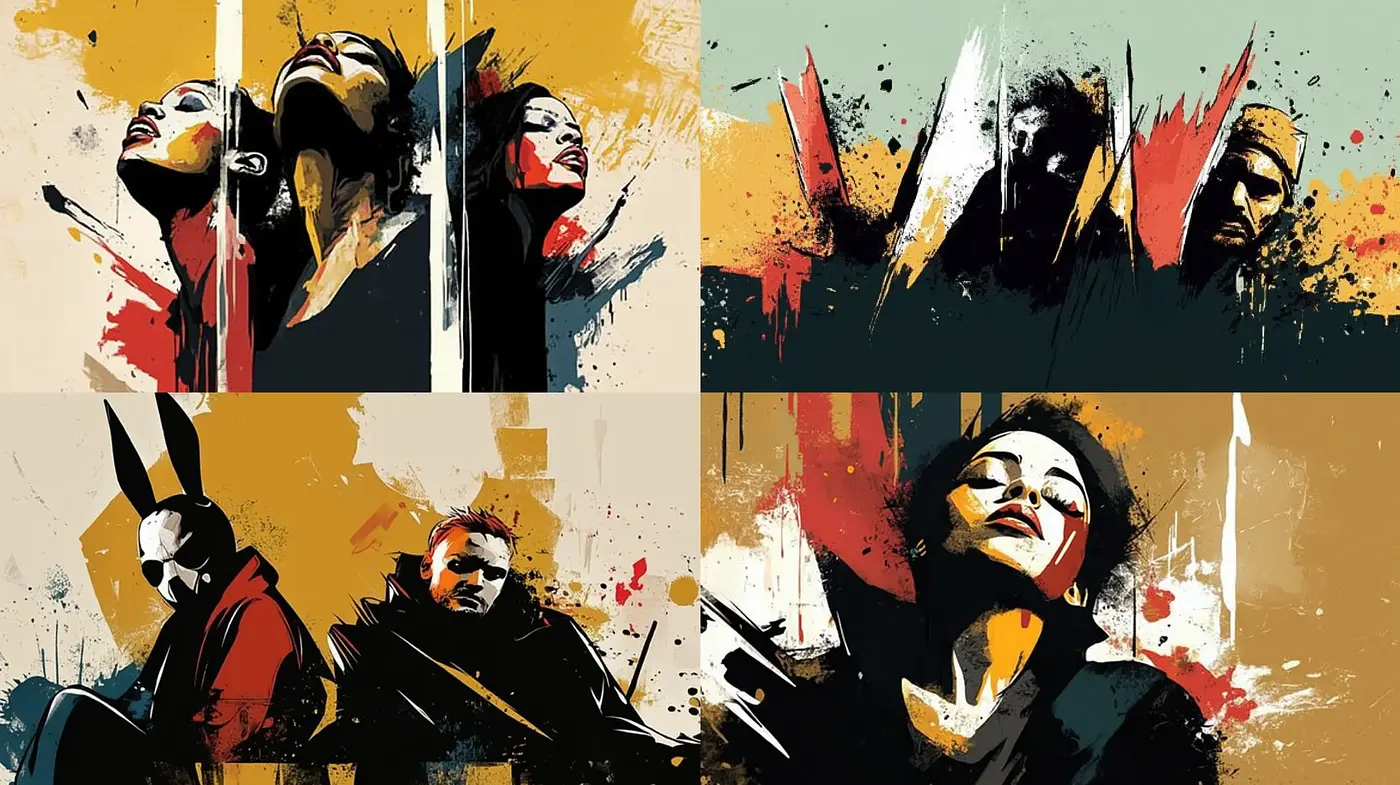 Gritty Textured Abstract Expressionism with a Cinematic Flair - Midjourney sref style
