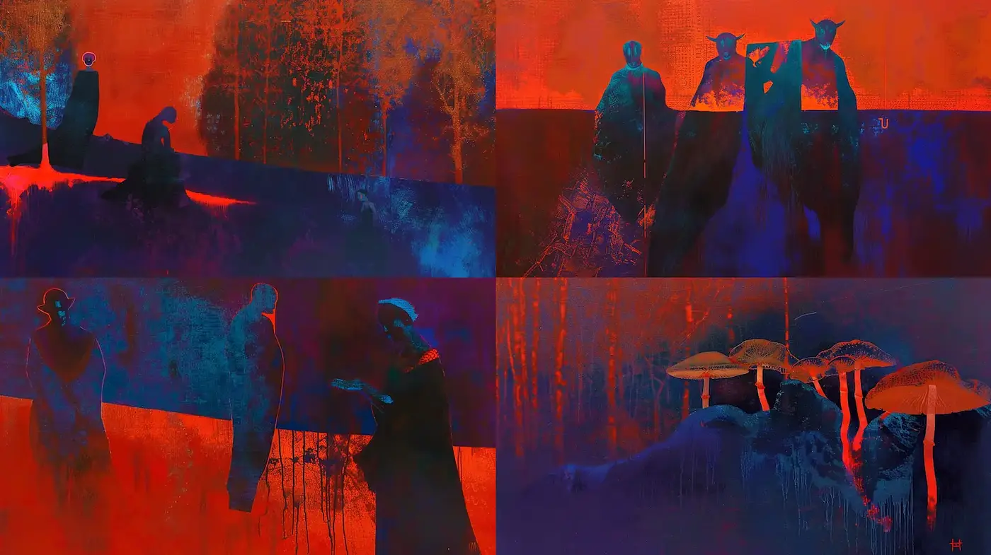 A Cohesive Exploration of Atmospheric and Surreal Elements in Digital Art - Midjourney sref style