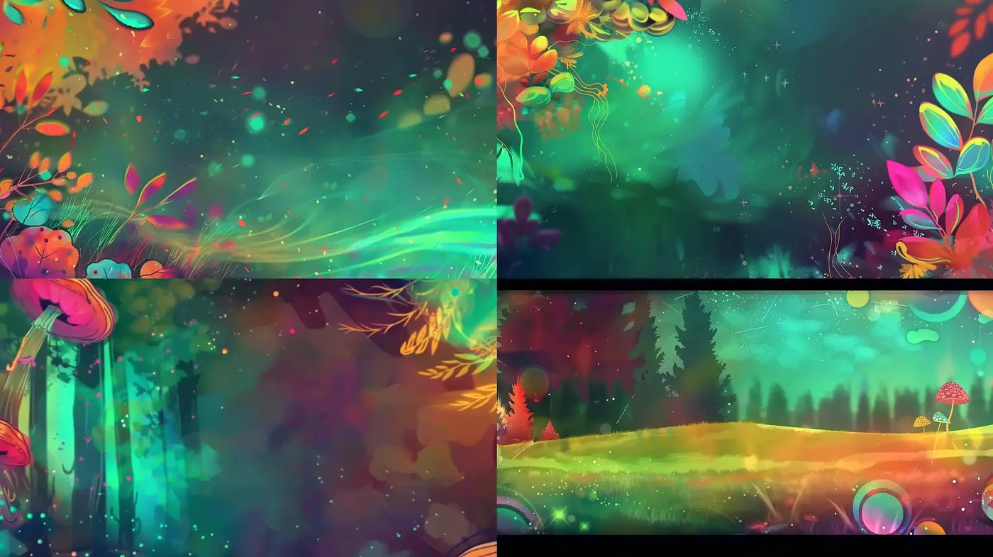 Whimsical Nature-Inspired Dreamscape with Vibrant Chromatic Fusion - Midjourney sref style