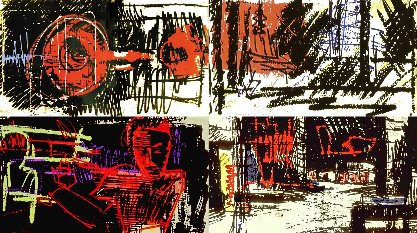 Abstract Expressionist Scribble Fusion - Midjourney sref style