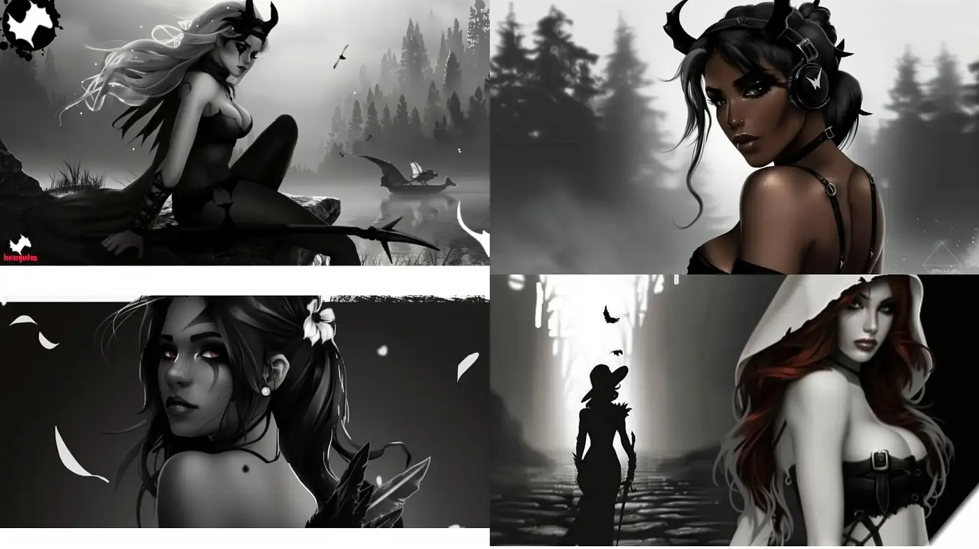 Monochromatic Elegance with a Surreal Fantasy Twist - Midjourney sref style