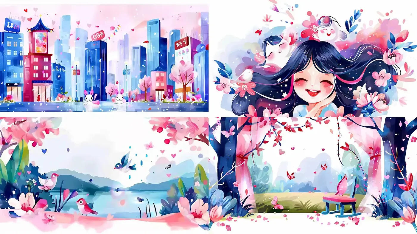 Charming and Whimsical Urban Landscapes with Flourishing Flora and Delightful Characters - Midjourney sref style