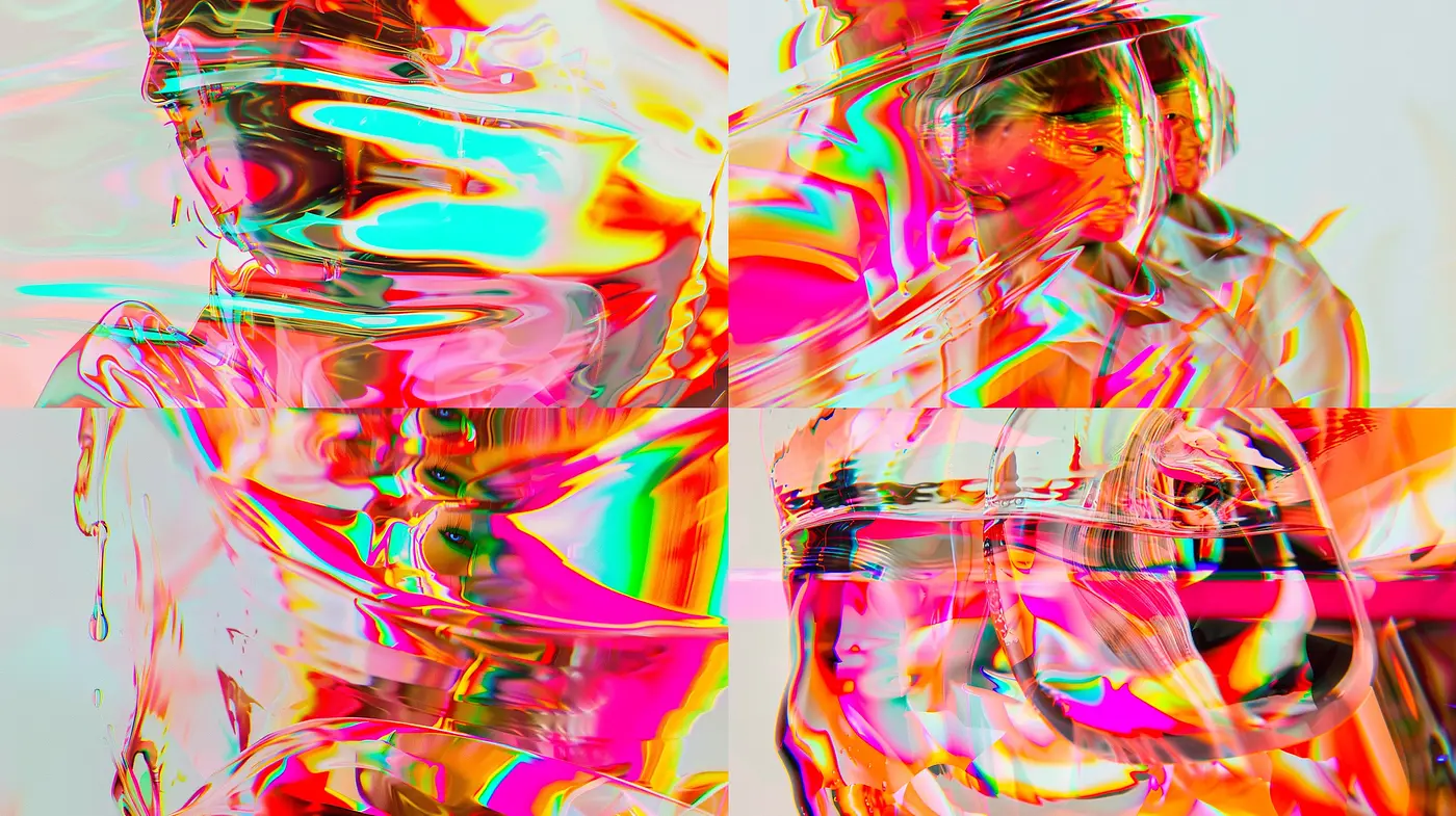 Surreal Chromatic Aberrations and Liquid Textures in a Digital Dreamscape - Midjourney sref style