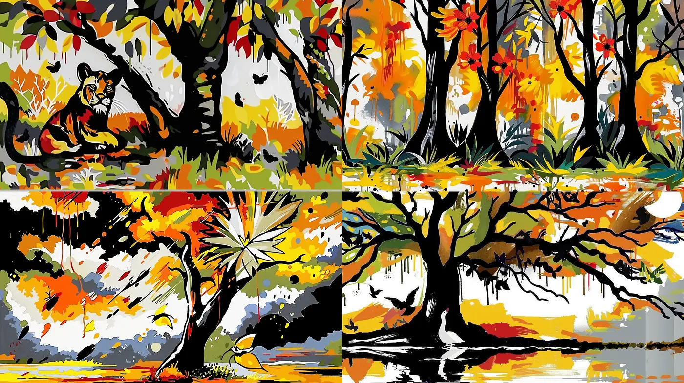 Vibrant Autumn Expressionism with Surrealistic Overtones - Midjourney sref style