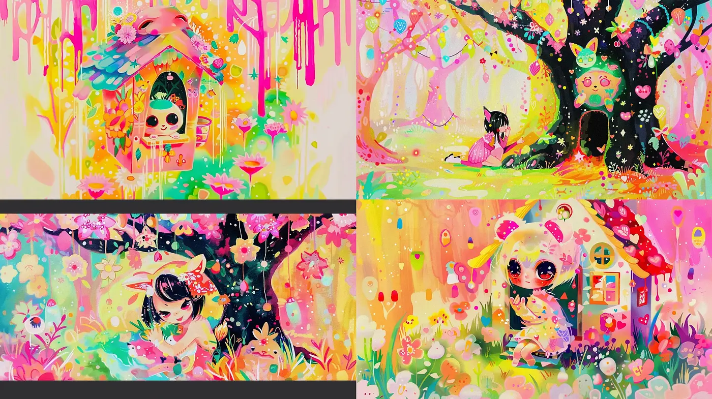 Psychedelic Flourish in a Whimsical Faerie Tale Garden - Midjourney sref style