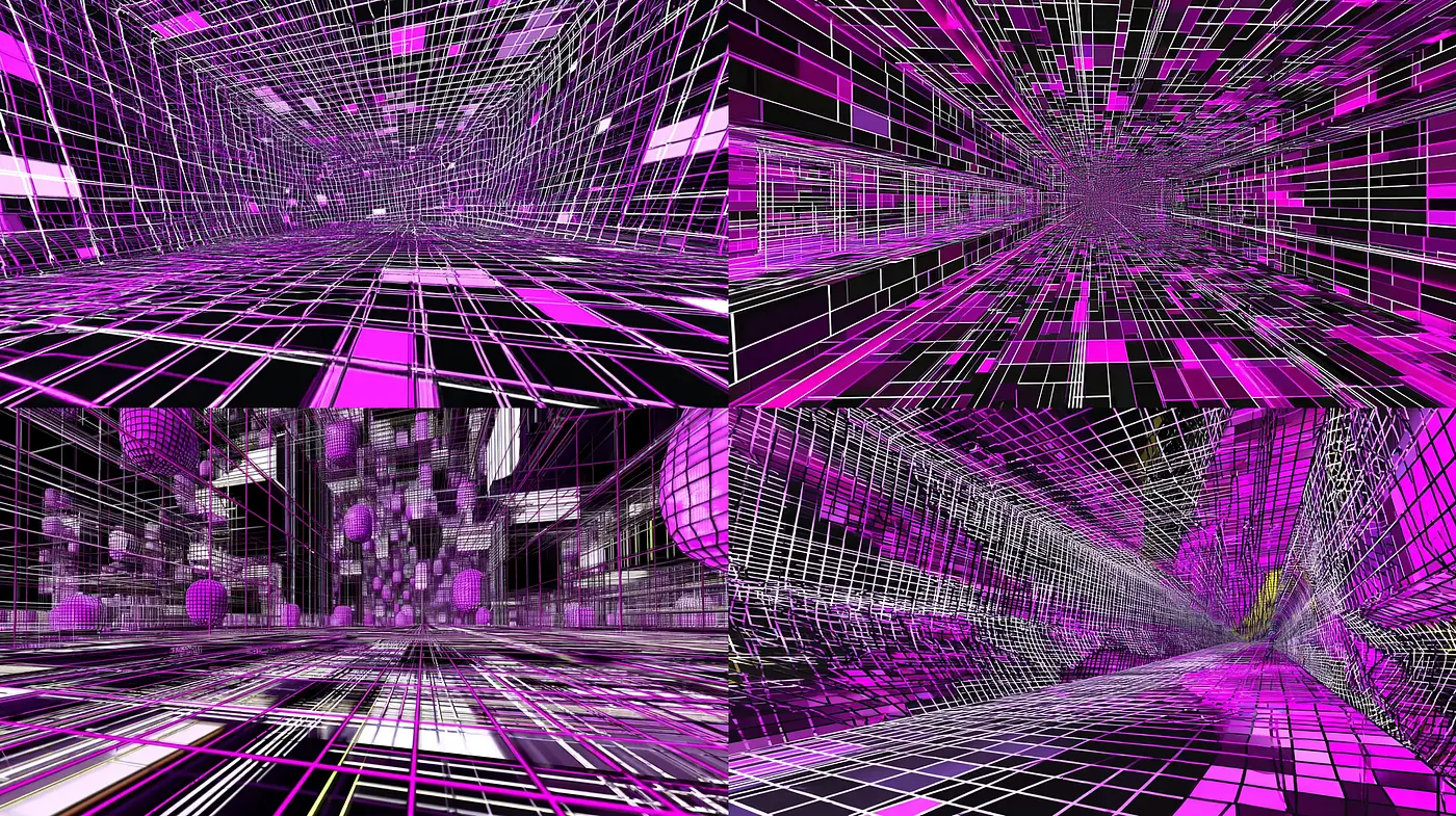 Futuristic Geometric Landscape with Vibrant Grids and Depth - Midjourney sref style
