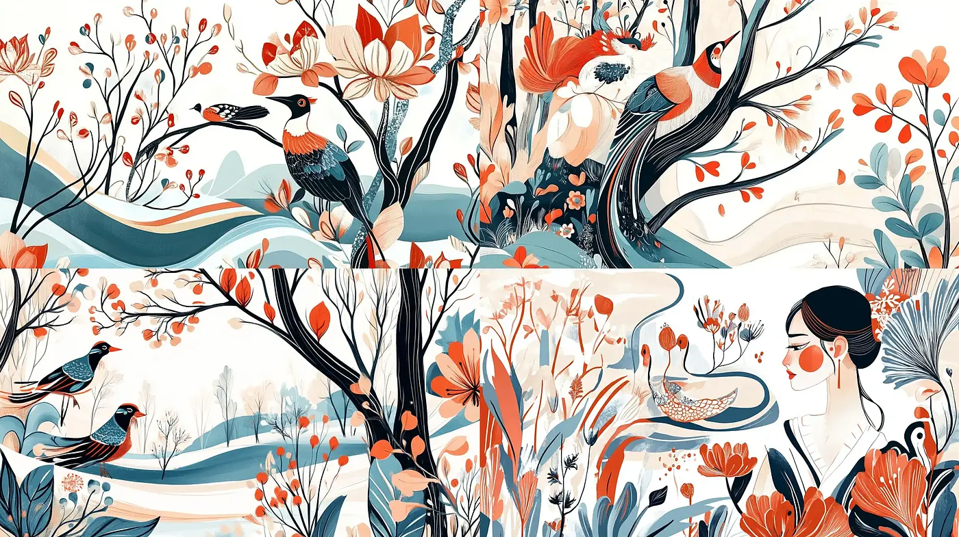 Ethereal Flora and Fauna in Stylized Pastoral Elegance - Midjourney sref style