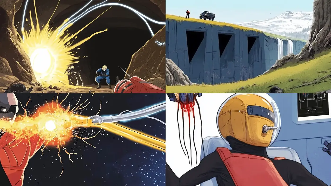 Futuristic Sci-Fi Exploration with a Vivid Comic Book Flair - Midjourney sref style